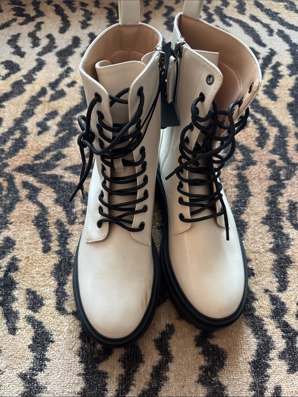 Forever 21 Cream Lace-Up Combat Boots with Black Soles